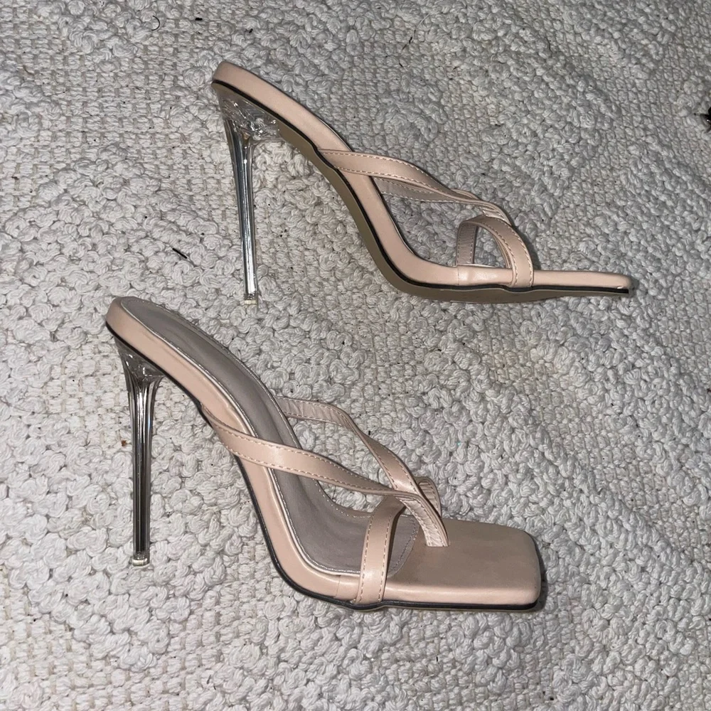Cream‎ Square Toe Strappy Heeled Mules